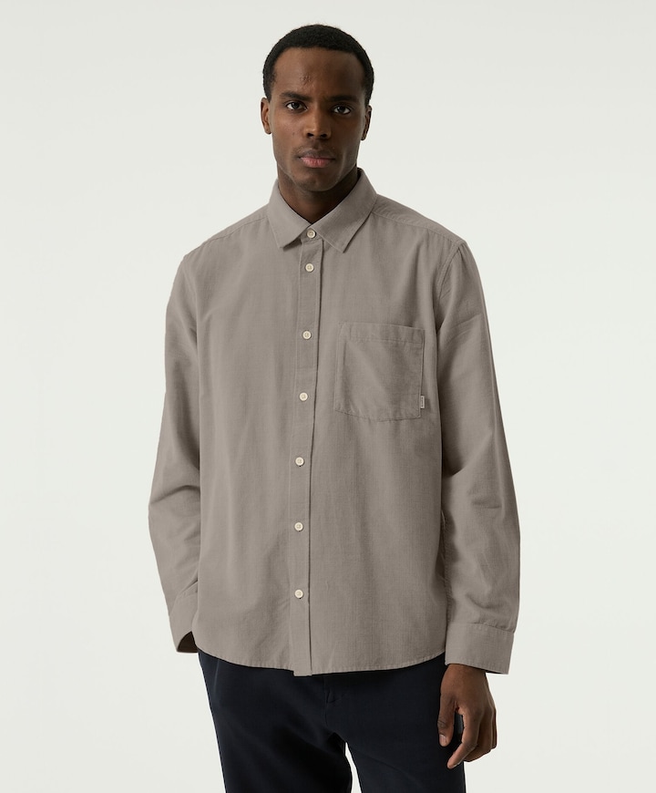 Heren overhemd lange mouw beige