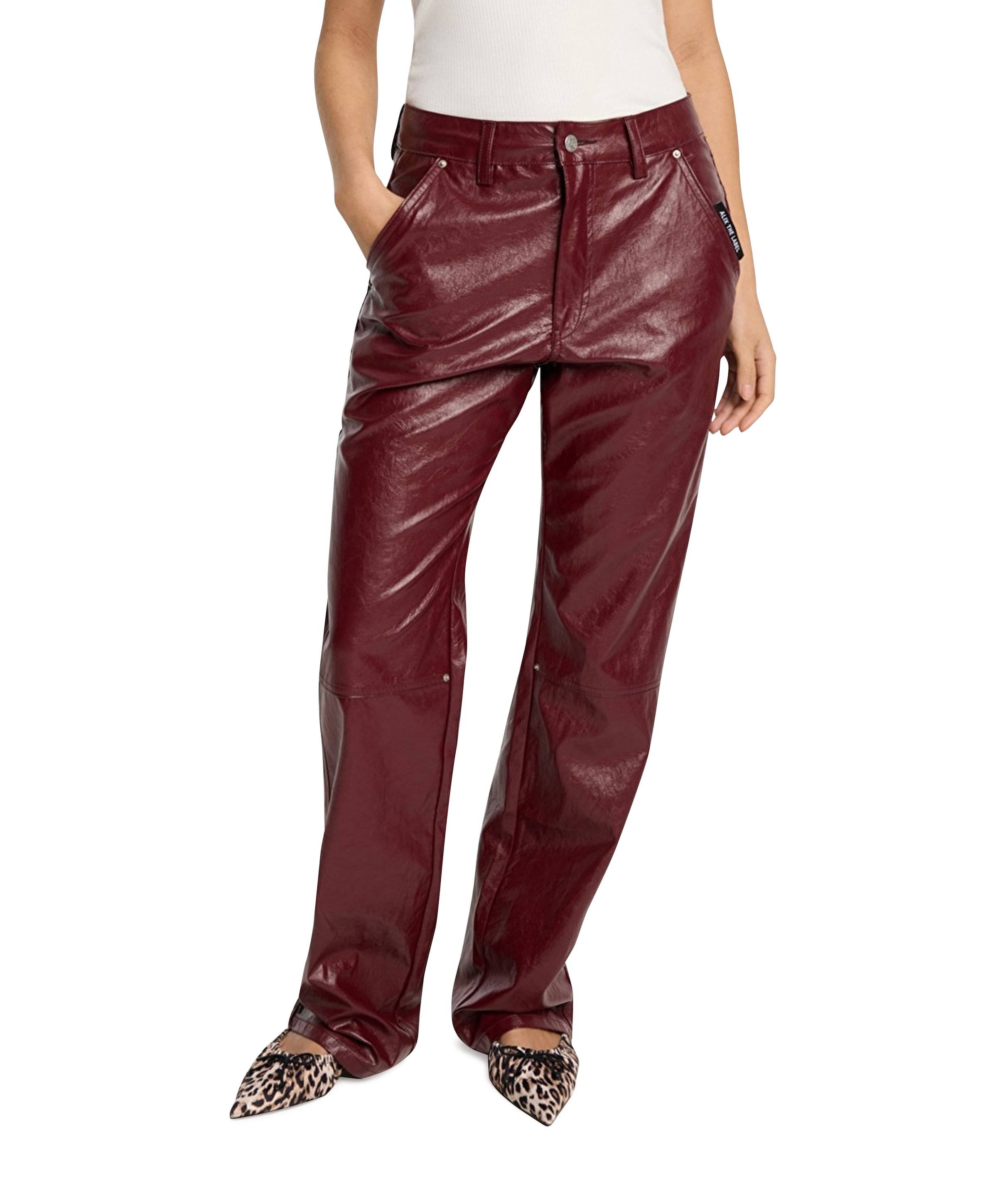FAUX LEATHER broek bordeaux