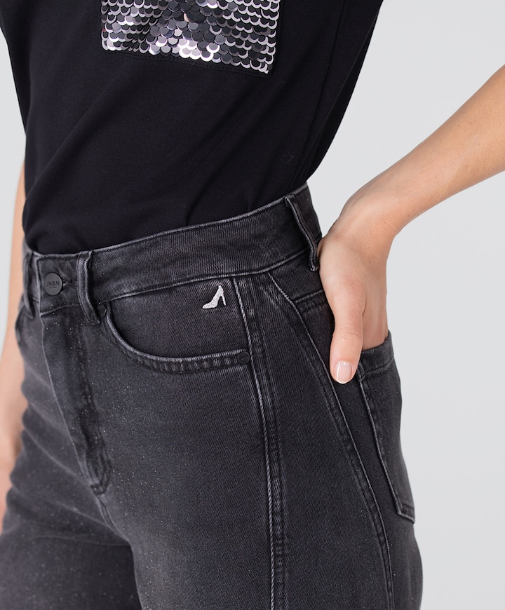 EVY GDS 457 wide leg with glitterspray jeans grijs