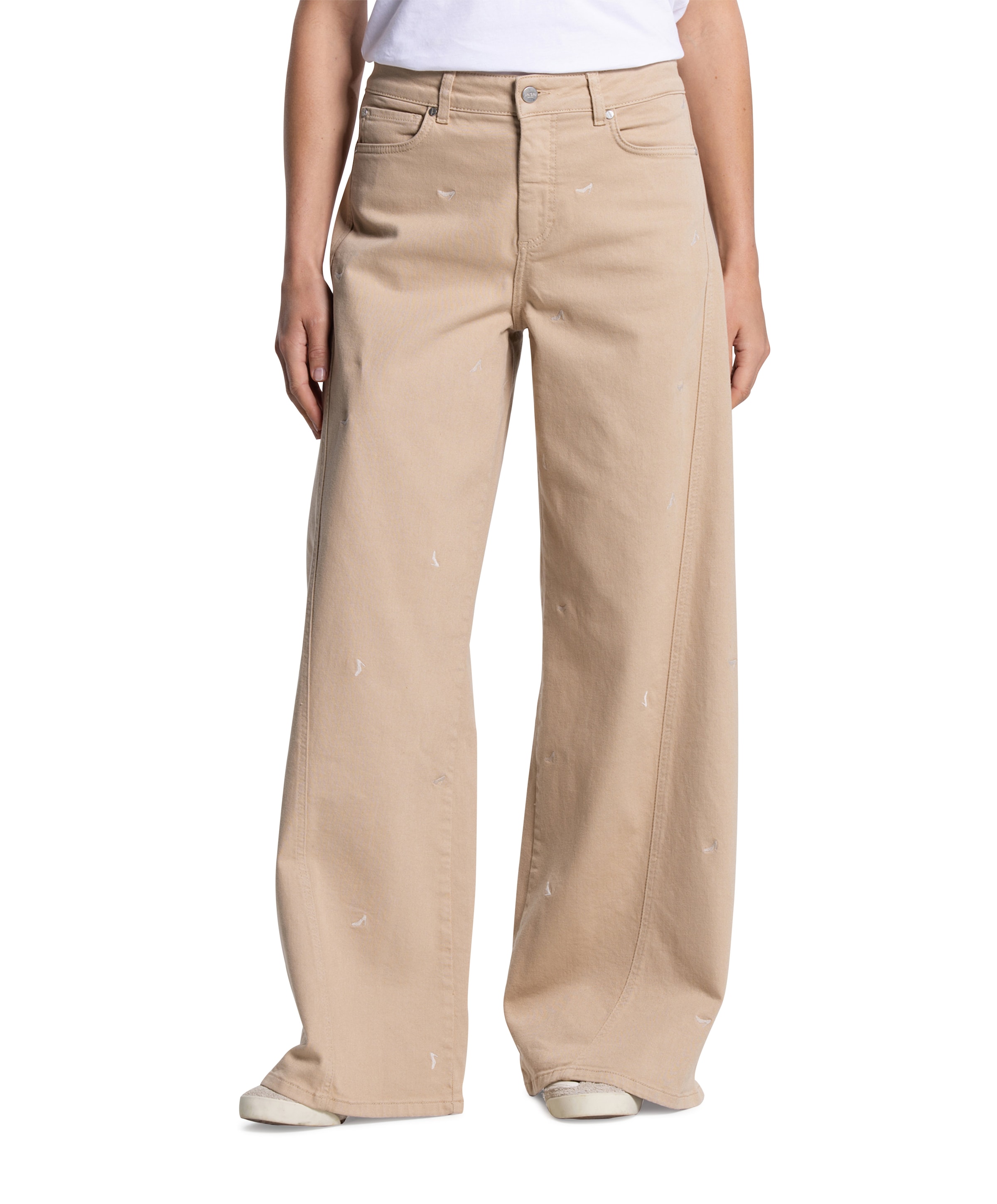 ISABEAU SD 457 long extra wide heels embroidered dames jeans beige