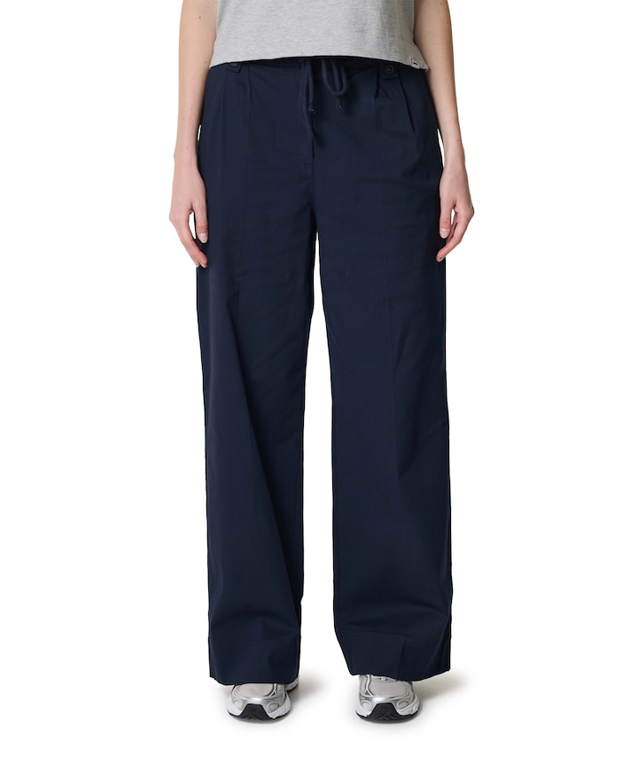 Geweven met strikkoord dames broek blauw