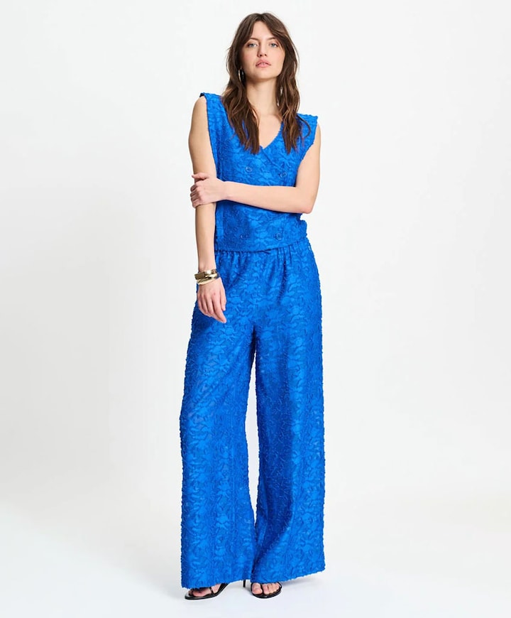 PANTS - Ocean Blue Jacquard dames broek blauw