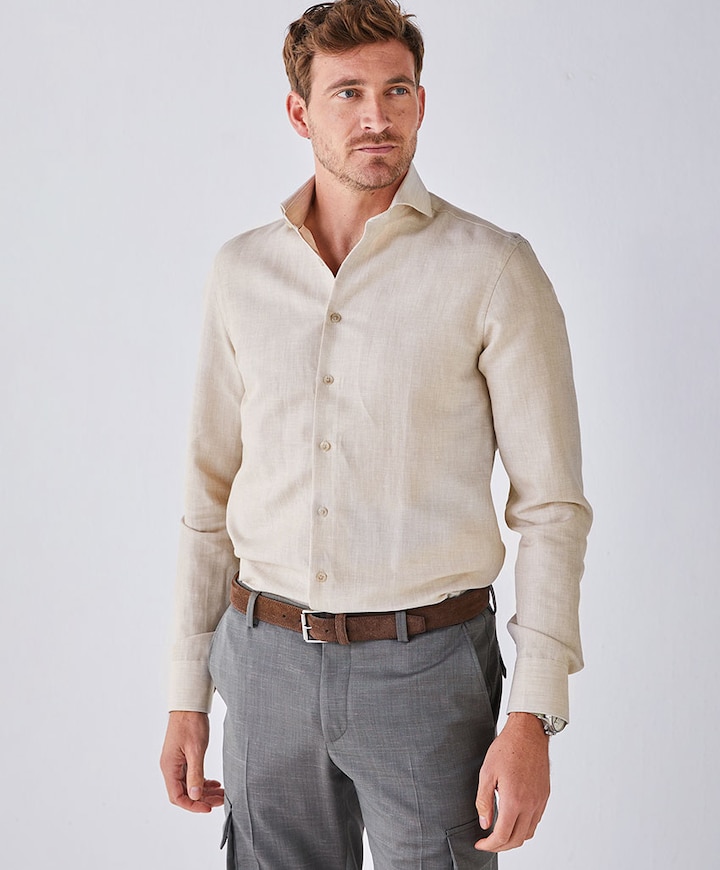 Heren overhemd lange mouw beige