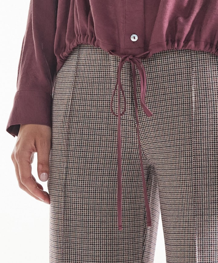 ALEIDOU BROEK hvpdp 404 pied de poule wide leg tap dames broek rood