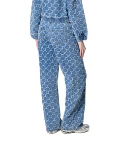 wide jacquard circles dames jeans blauw