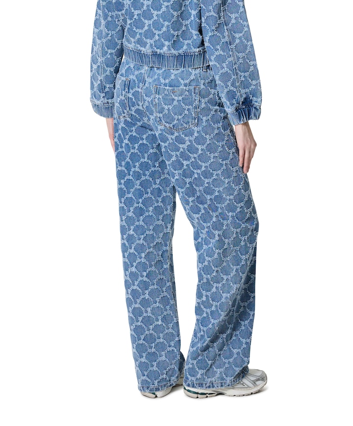 wide jacquard circles dames jeans blauw