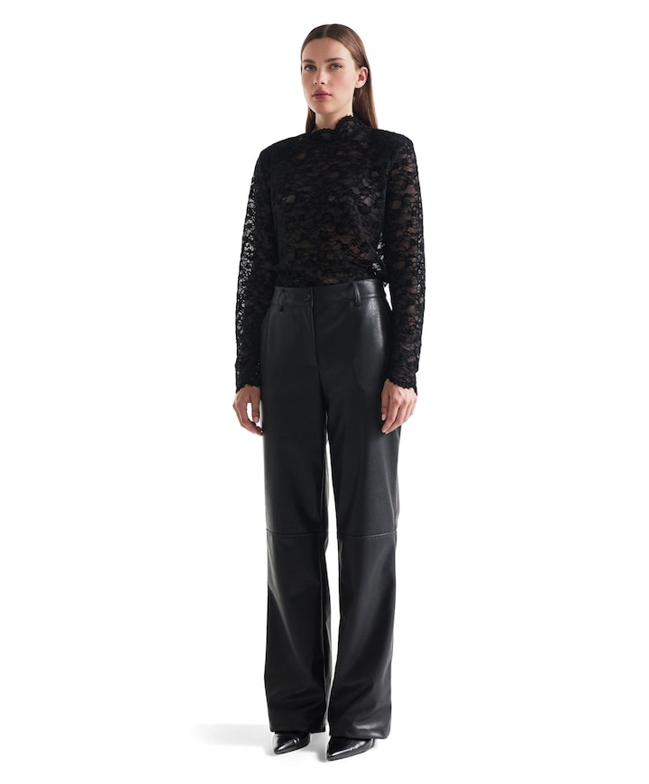 BINA pu 425 vegan leather wide fit long dames broek zwart