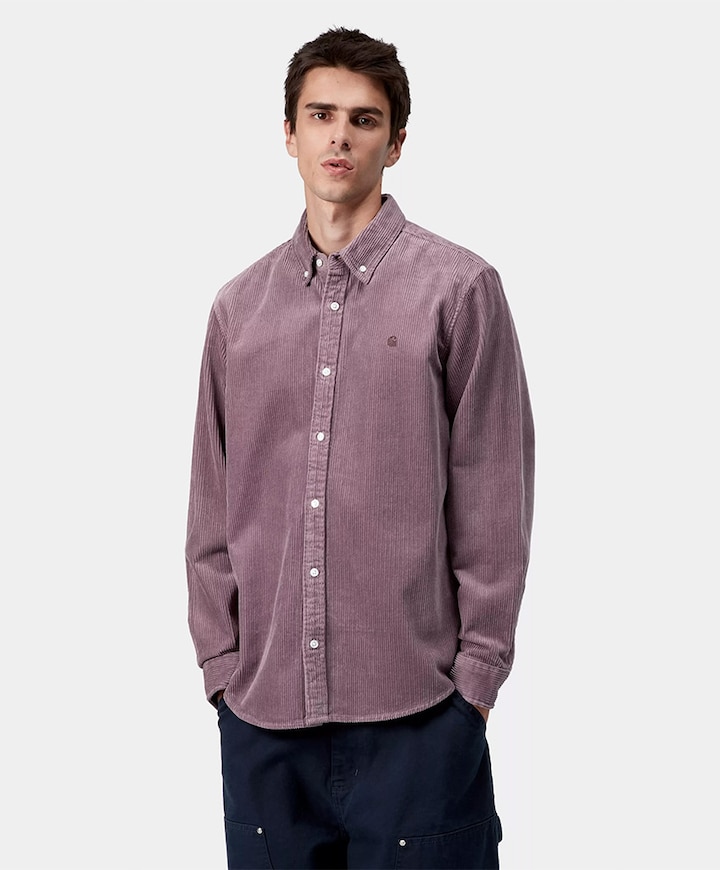 Heren overhemd lange mouw paars