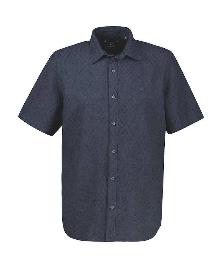 Heren overhemd korte mouw blauw