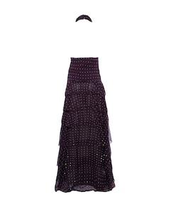 Dames jurk Señorita aubergine met blauwe polkadot