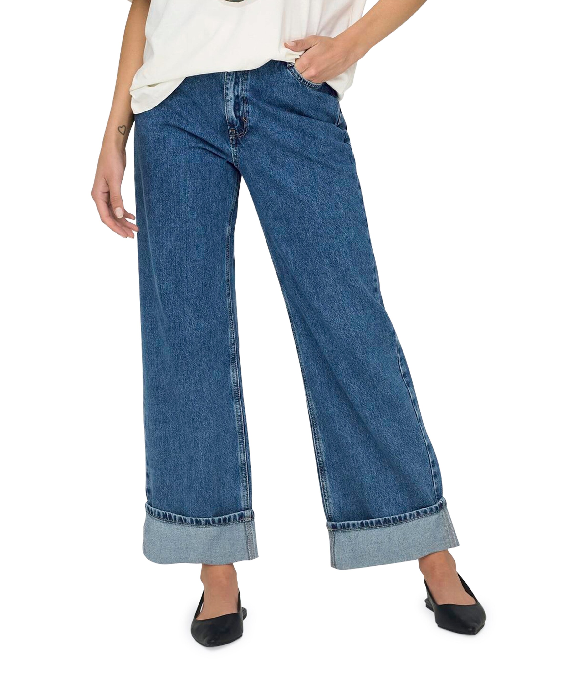 ONLHOPE HW WIDE FOLD UP CRO dames jeans blauw