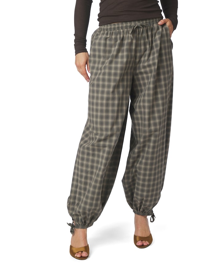 Roxane Balloon Checked dames broek groen