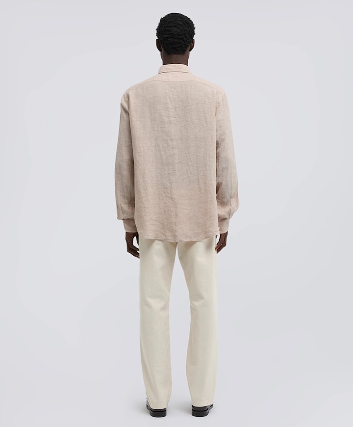 Heren overhemd lange mouw beige