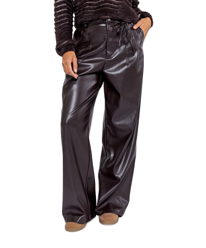 Vegan leather broek bruin