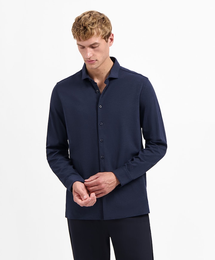 Heren overhemd lange mouw blauw