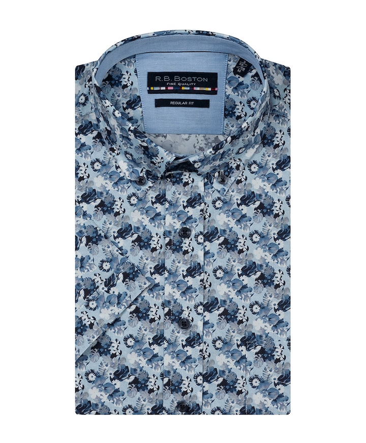 Heren overhemd korte mouw blauw