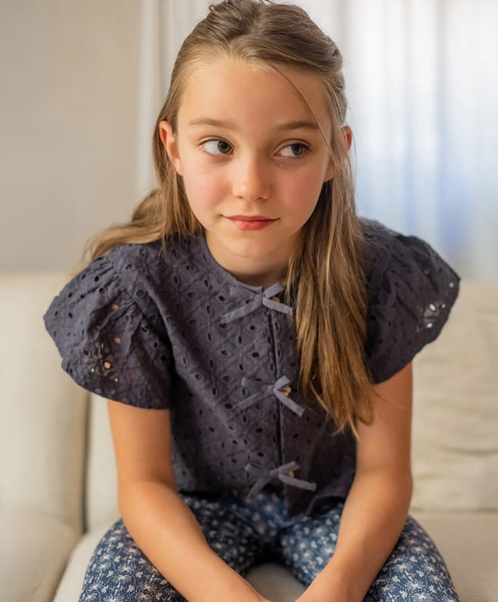 Meisjes blouse korte mouw blauw