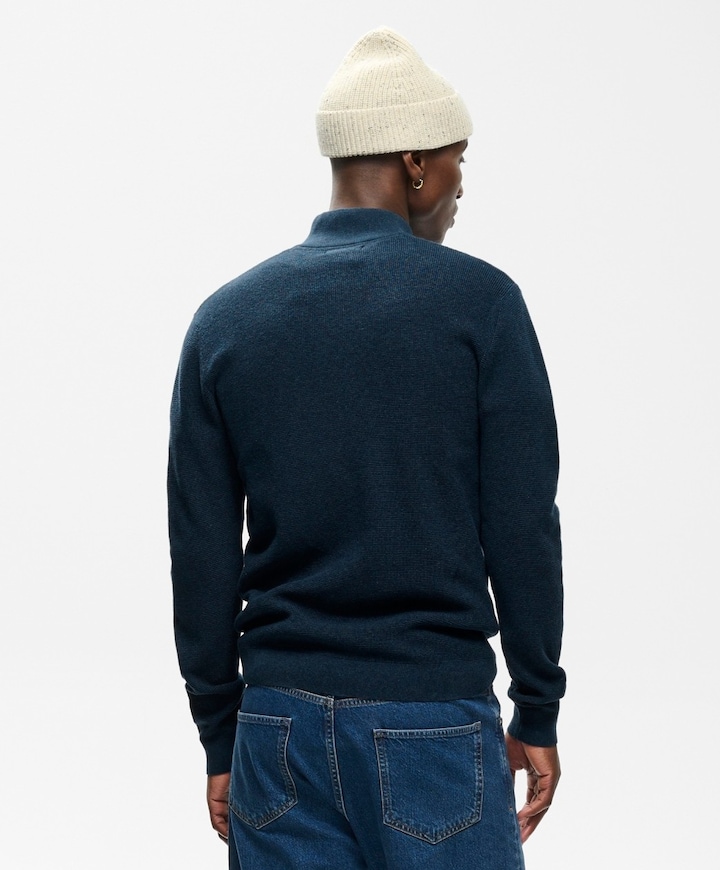 Heren trui met rits blauw