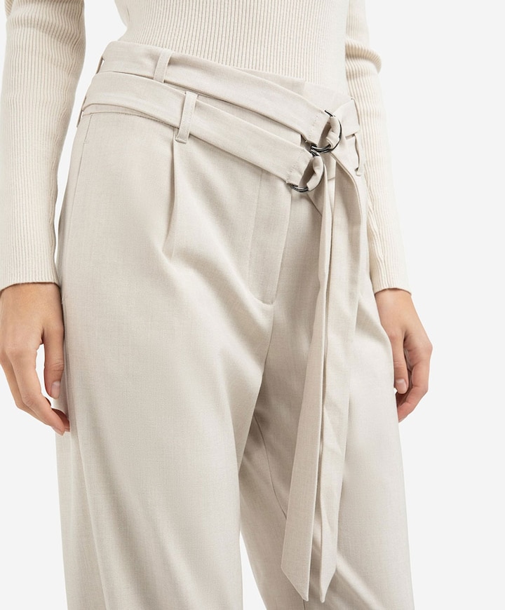 Broek met dubbele riem dames broek beige