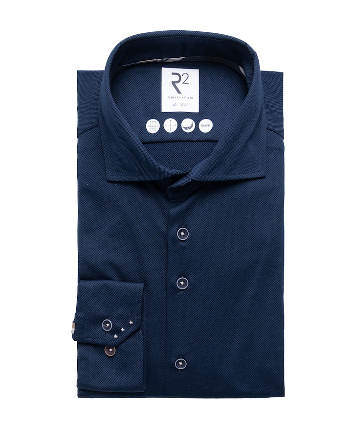 Heren overhemd lange mouw blauw