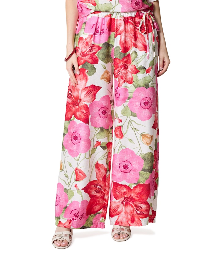 Palazzo strik bloemprint dames broek rood
