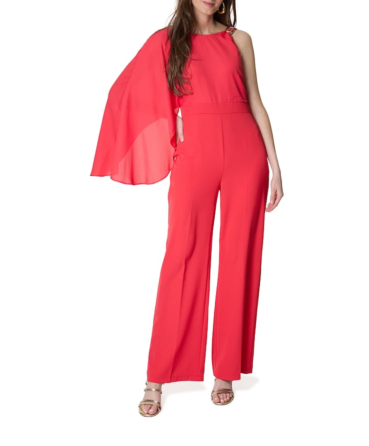 Tuta asimmetrica fluido dames jumpsuit rood