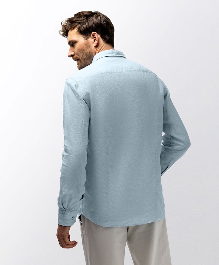 Heren overhemd lange mouw blauw