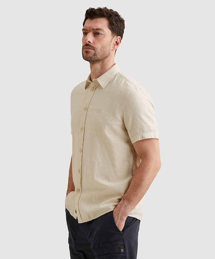 Heren overhemd korte mouw ecru