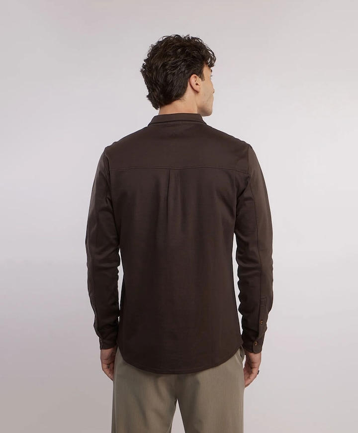 Heren overhemd lange mouw bruin