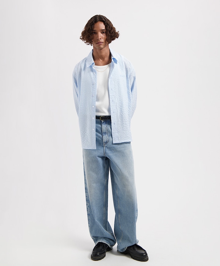 Heren overhemd lange mouw blauw