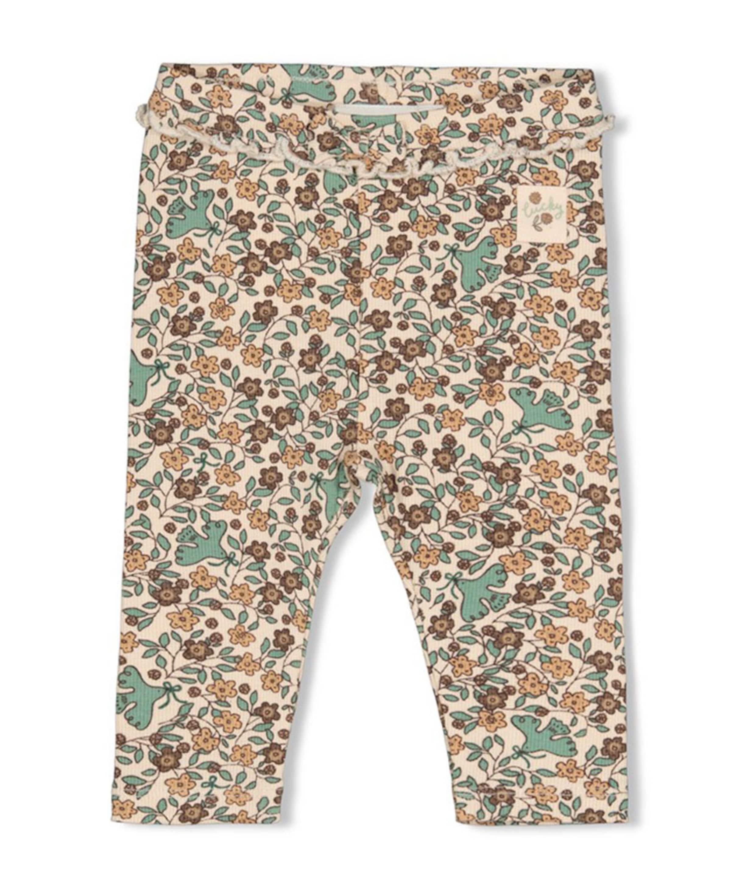 Legging rib AOP meisjes broek ecru