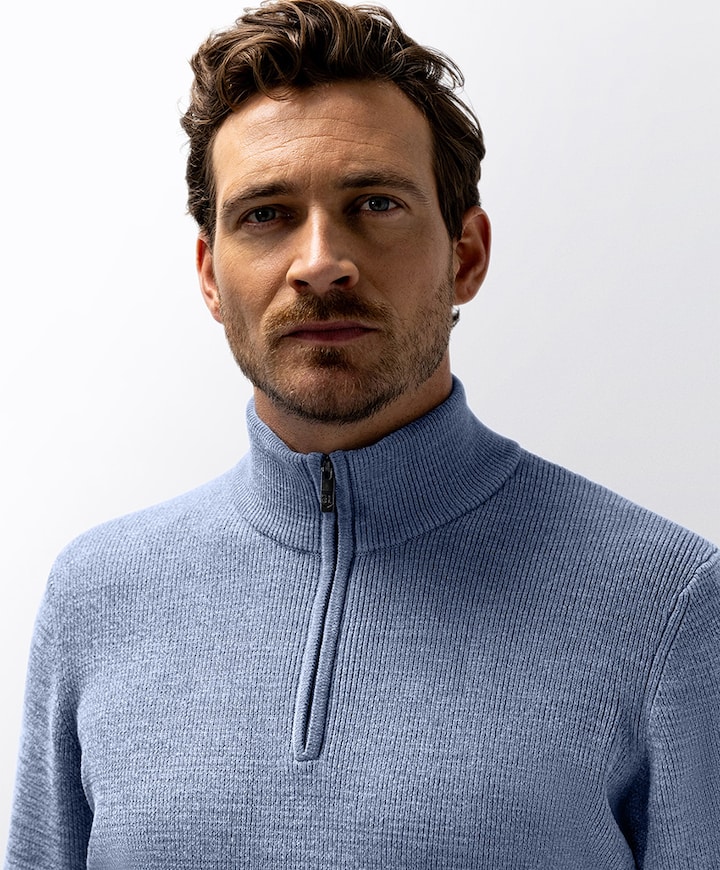Heren trui met rits blauw