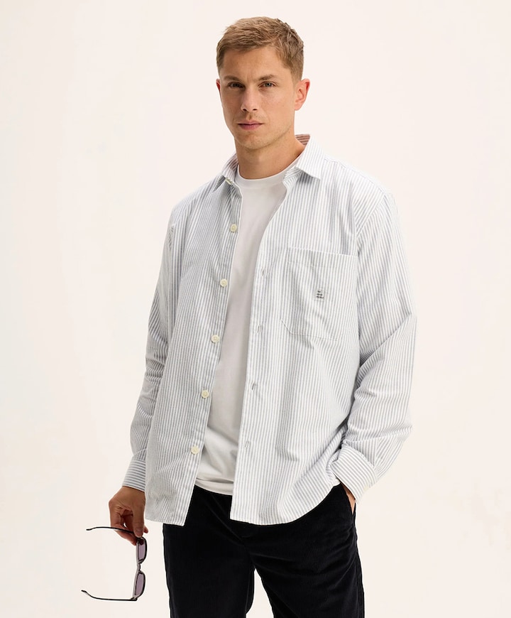 Heren overhemd lange mouw blauw