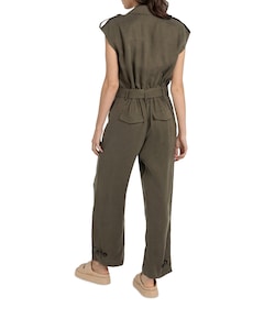 Linen mix woven with dames jumpsuit groen
