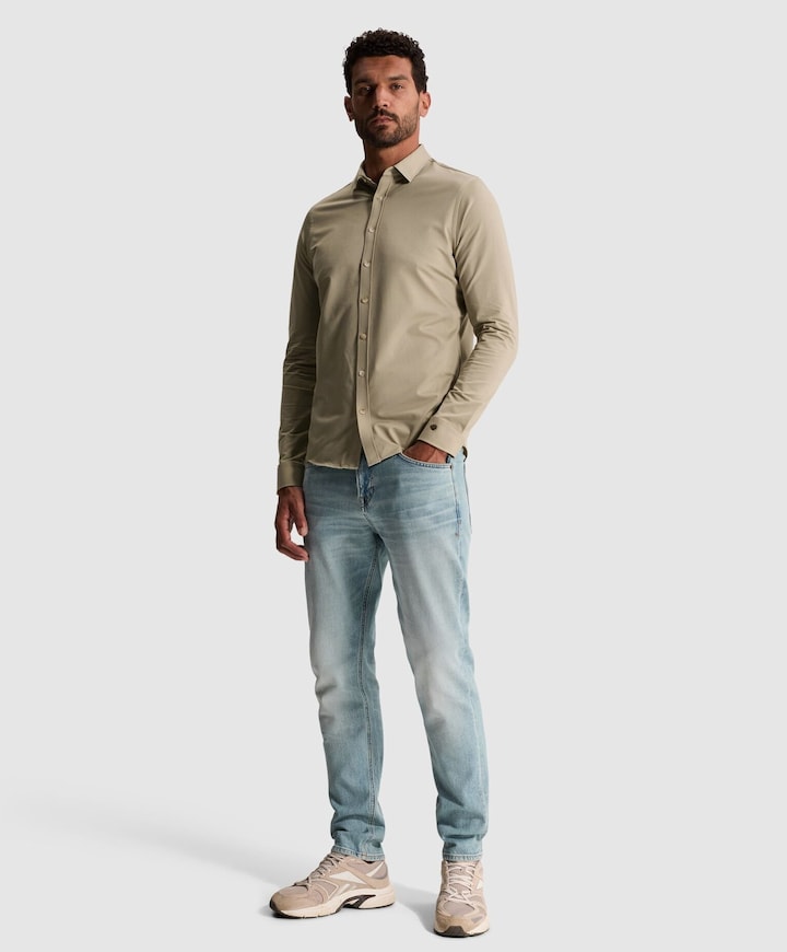 Heren overhemd lange mouw beige