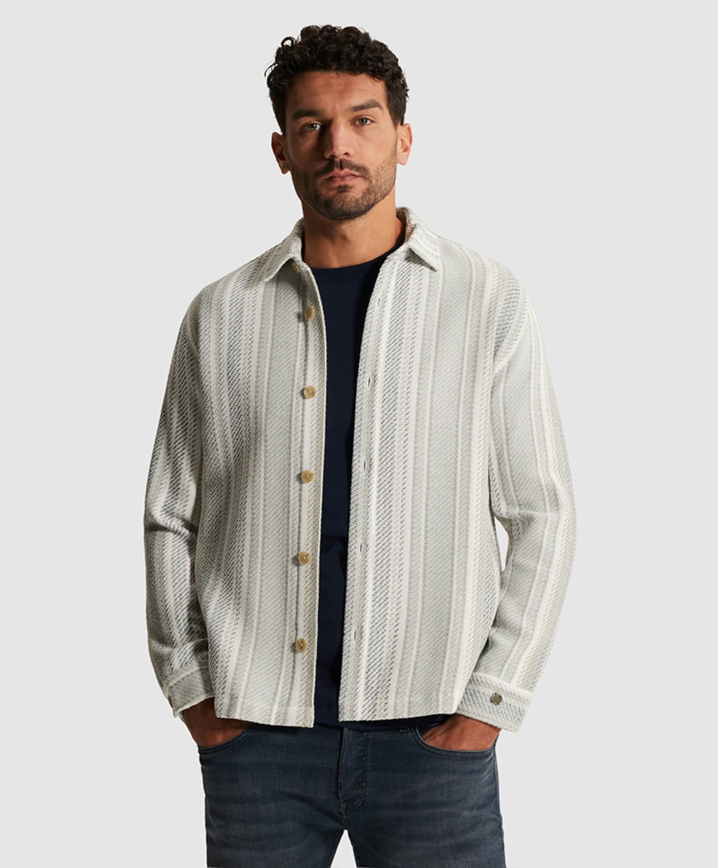 Heren overhemd lange mouw beige