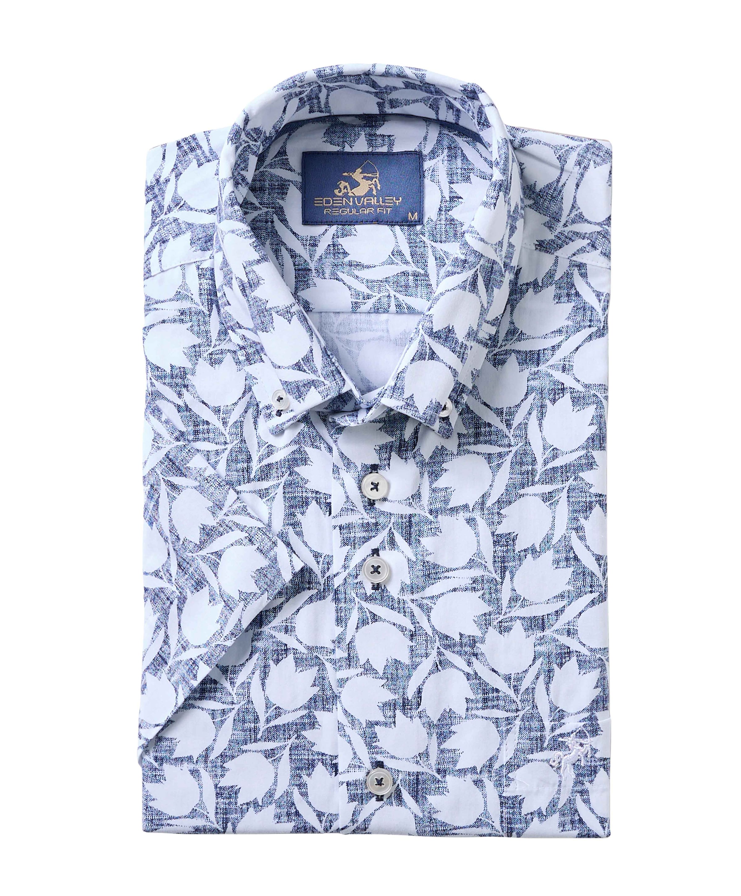 Heren overhemd korte mouw blauw