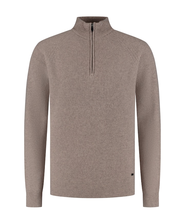 Heren trui met rits beige