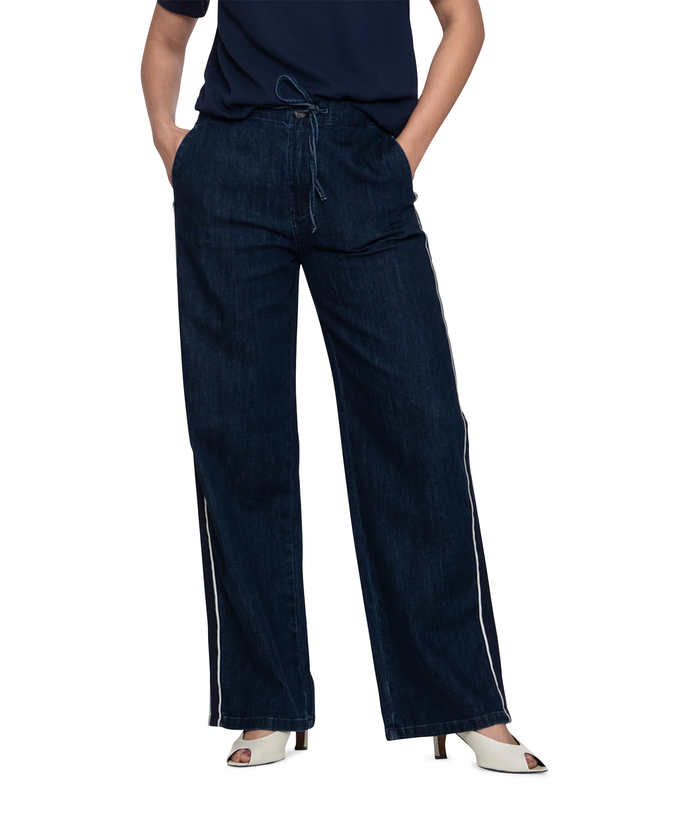 Tape elastic waist dames jeans blauw