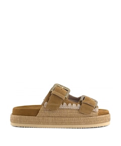 Two-buckle sandal raffia dames sandalen bruin