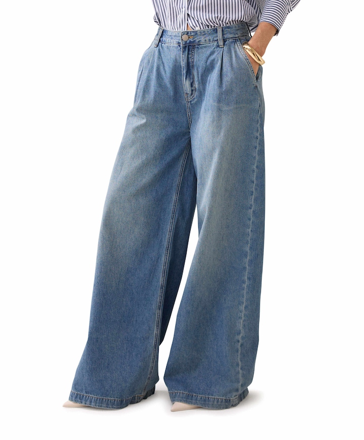 Wide leg vintage cotton twill jeans blauw