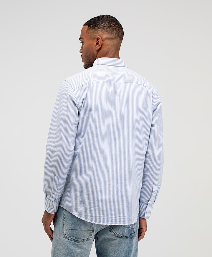 Heren overhemd lange mouw blauw