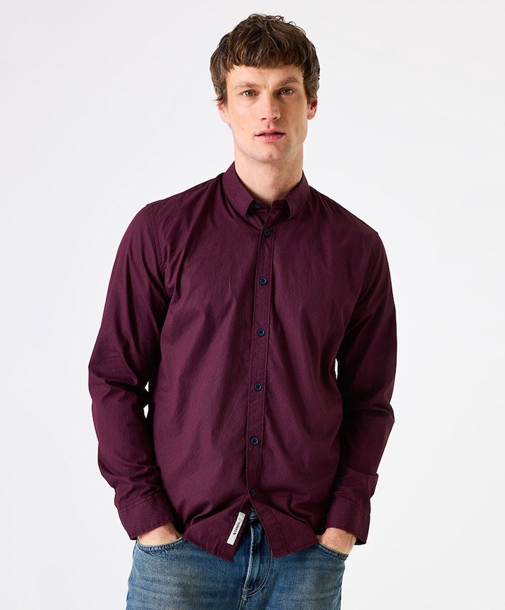Heren overhemd lange mouw bordeaux