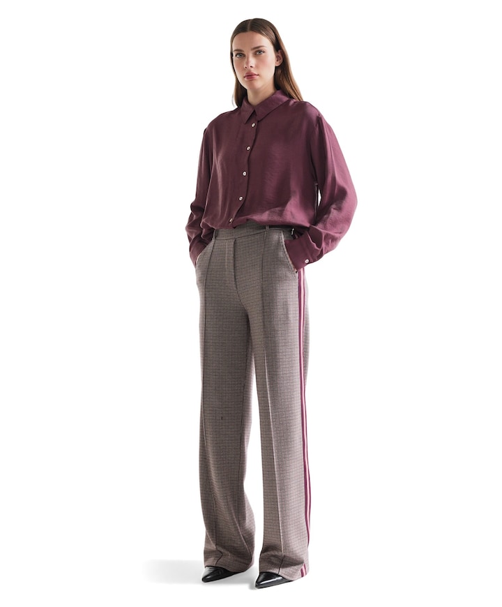 ALEIDOU BROEK hvpdp 404 pied de poule wide leg tap dames broek rood
