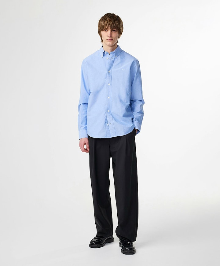 Heren overhemd lange mouw blauw