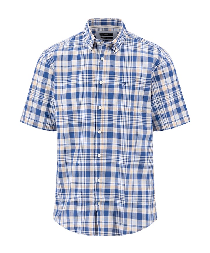 Heren overhemd korte mouw blauw