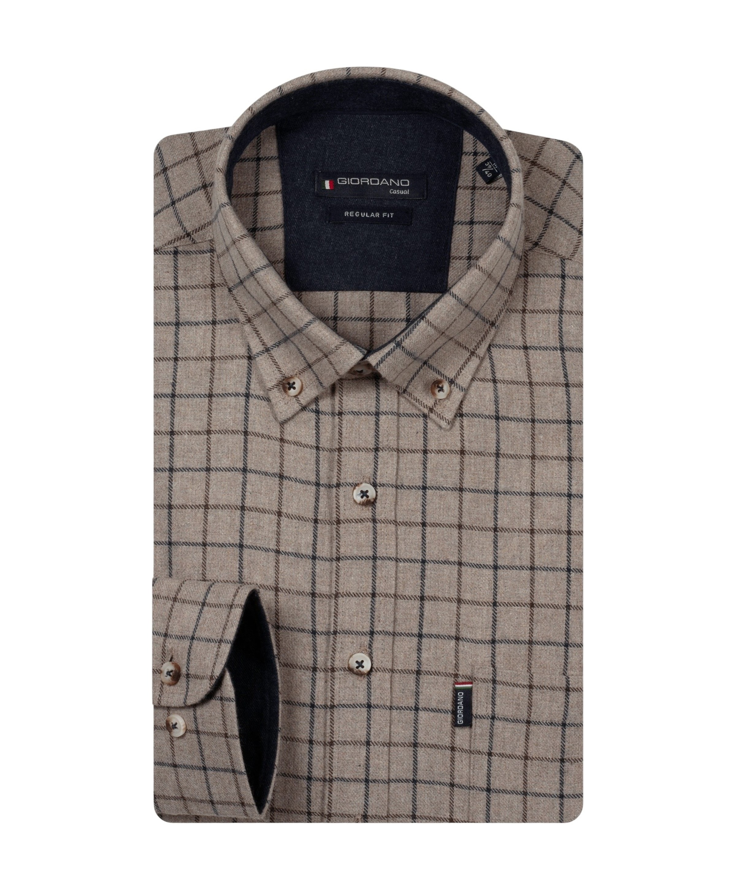 Heren overhemd lange mouw beige