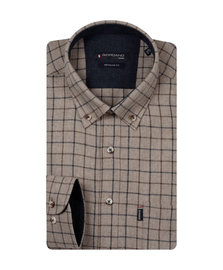 Heren overhemd lange mouw beige