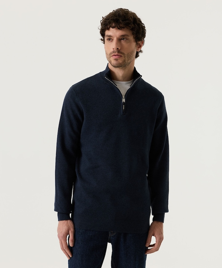 Heren trui met rits blauw