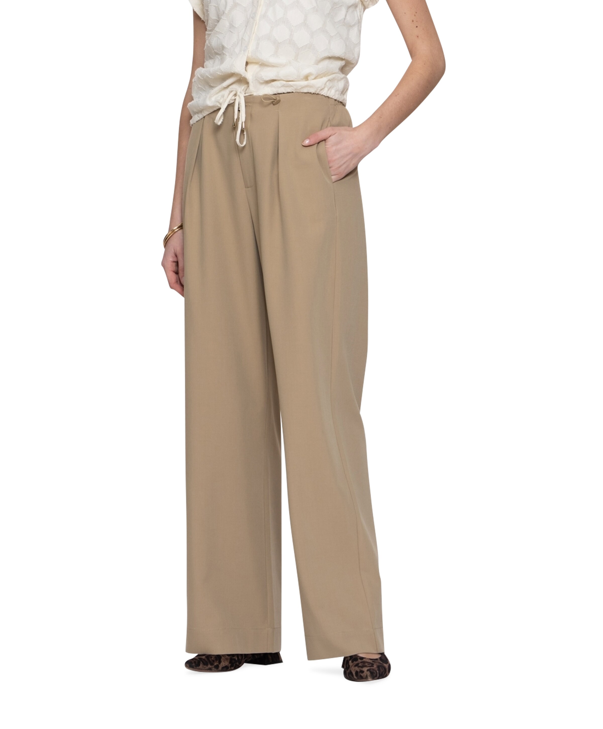 Wide drawstrings dames broek beige